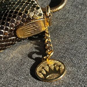 Vintage Gold Silver Mesh Metal Purse with Crown Charm